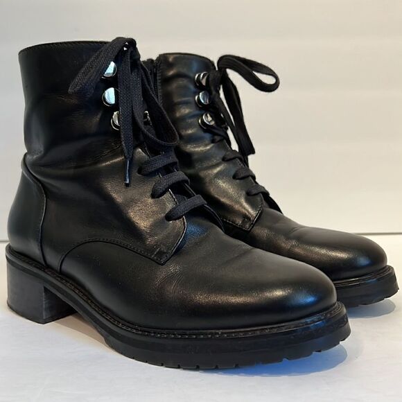 Napoleoni Black Leather Combat Moto Boots Size 37 - Picture 3 of 15